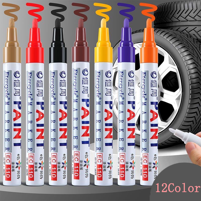 Garden Row Marker - 6 ชิ้นที่มีสีสันถาวรสีขาว Marker กันน้ําสําหรับหินเครื่องหมายยางยางผ้ายางโลหะ 12 สีปากกา