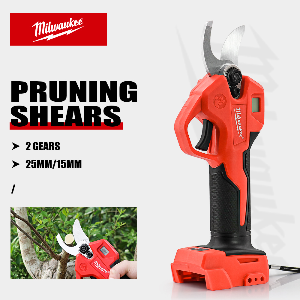 Gardening Tools Usa - กรรไกรตัดกิ่งไฟฟ้าไร้สาย Milwaukee พร้อมหน้าจอ LED สำหรับตัดกิ่งไม้ผล ใช้กับแบตเตอรี่