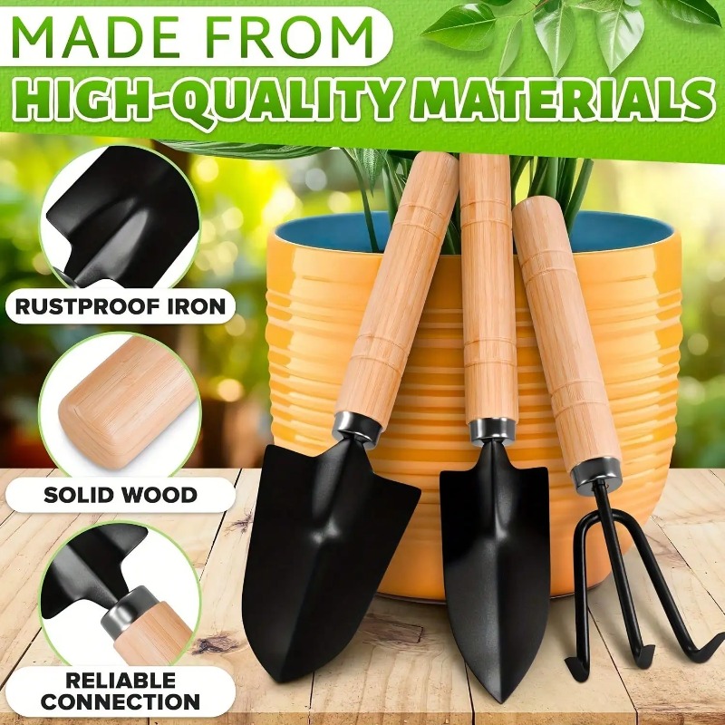 Gardening Tools Usa - ชุดเครื่องมือทำสวนขนาดเล็ก 3 ชิ้น/1 ชุด ชุดเครื่องมือทำสวนแบบพกพาพร้อมด้ามจับ พลั่ว
