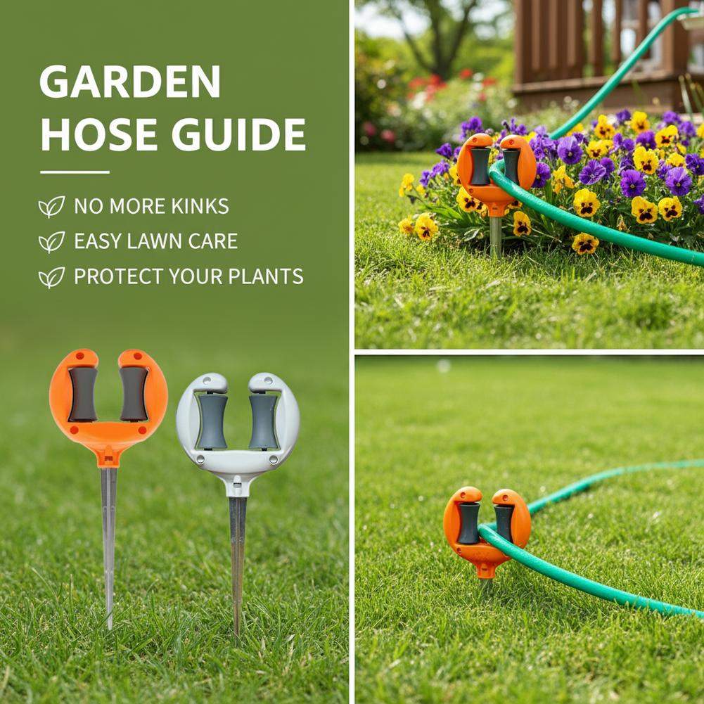 Gardening Tools Guide - เสาค้ำสายยางพร้อมล้อหมุน ตัวยึดสายยางแบบเสียบพื้นโลหะ อุปกรณ์นำทางตำแหน่งท่อส่งน้ำสำหรับสนามหญ้ากลางแจ้ง